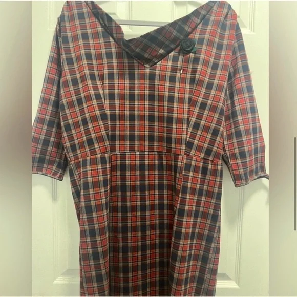Unique Vintage Red Plaid Carmen
Half Sleeve Wiggle Dress Mad Men 2XL - NWT - Picture 5 of 15